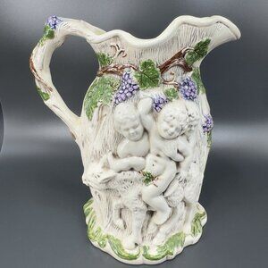 Vintage 1975 Hand Painted Ceramic Jug Pitcher Carafe Artist Signed Naked Men VTG